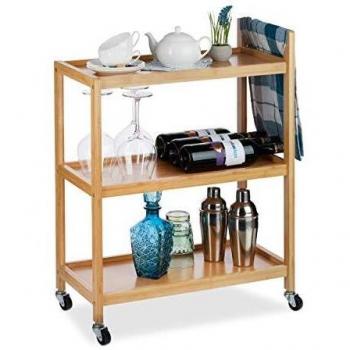 Natural Bamboo 3-Tier Serving Trolley with Rolling Casters, HxWxD: 76x58x30 cm