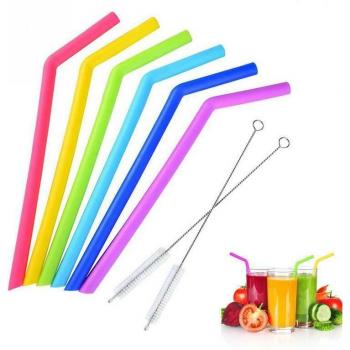 7PCS Silicone Bend and Straight Straws Set with Cleaner