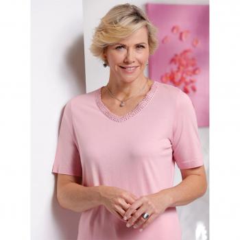 Unifarbenes V‑Ausschnitt Shirt Damen 54, Rosé
