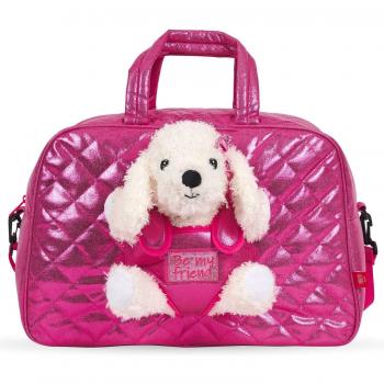 Bolsa de viaje Perletti con peluche perro blanco, medidas 21x41x27 Cms