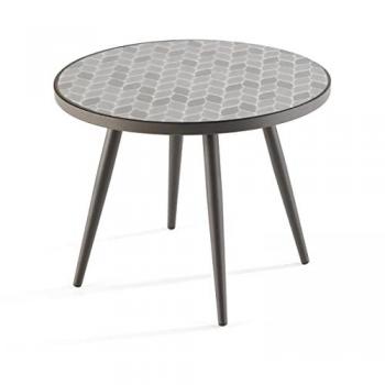 Table Basse Ronde de Jardin en Acier Noir avec Plateau en Céramique