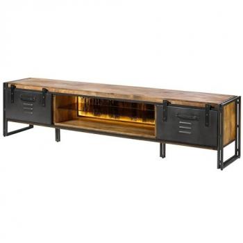 Support TV robuste en manguier recyclé, dimensions 240 x 45 x 55 cm, traitement laqué naturel, accent métallique gris Blackburn Lux 556