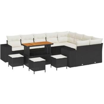 Ensemble de Canapé de Jardin 13 Pièces Noir et Crème