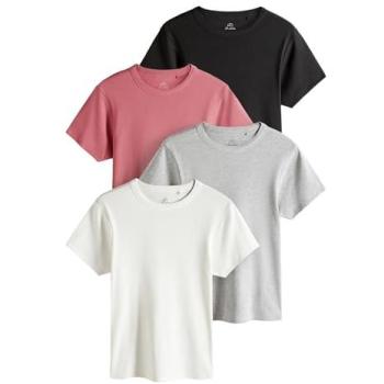 4-Pack Ribbed Short Sleeves (Black/Rose/Cream/Light Grey)