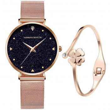 Analogue Quartz Ladies' Watch, 3ATM Waterproof, Rose Gold Mesh Strap, Blue Starry Dial