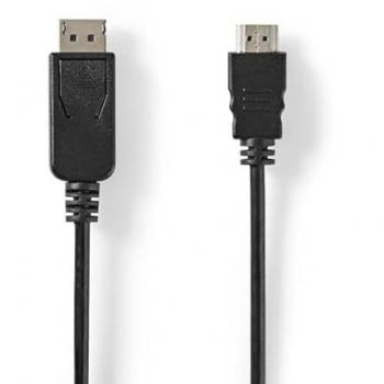 Nedis 2000 mm DisplayPort to HDMI Converter Cable – Nickel‑Plated, 4K@30Hz, Round PVC, Black