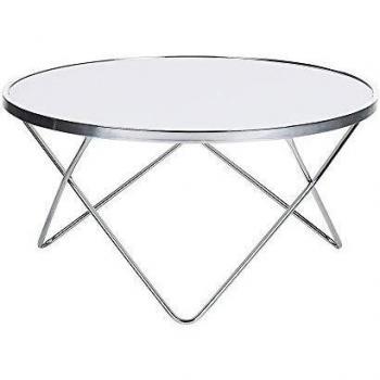 Mesa de Centro de Cristal Templado Blanca con Patas de Metal Plateadas Meridian II