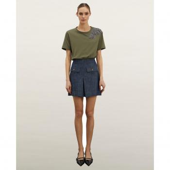 Motivi Falda Corta en Denim, Pliegue de Fuelle y Bolsillos Simulados
