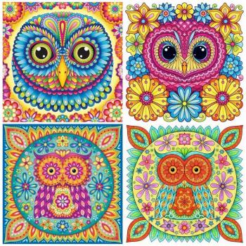 Animal Cross Stitch Kit, Owl Design, 5D Full Drill, 30x30cm, Red