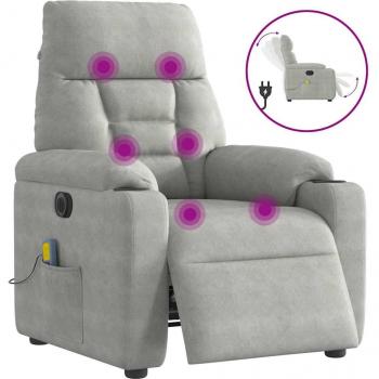 Poltrona Relax Massaggiante Elettrica Grigio Lino Microfibra