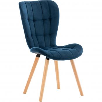 Chaise contemporaine de salle à manger, tissu velours bleu, pieds bois