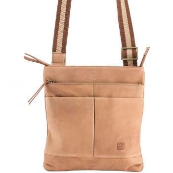 Vintage Borsa Tracolla Uomo Dudu Tan con Doppia Tasca Esterna