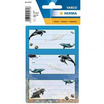 Étiquettes scolaires Herma dauphins, 76 x 35 mm, 6 par paquet