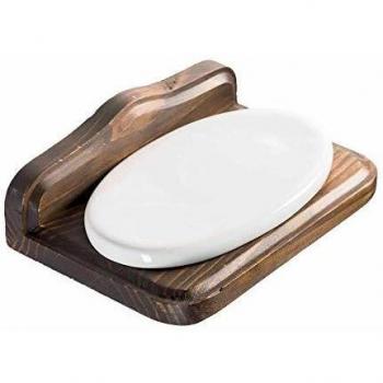 Jabonera de Pared Mathilde en Madera de Nogal y Cerámica