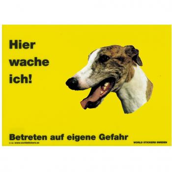 Warnzeichen Greyhound Brindle, gelb, 28 × 20 cm + Aufkleber
