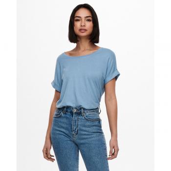 Damen T-Shirt ONLY ONLMOSTER S/S O-NECK TOP NOOS JRS, blau, Kurzarm mit Aufschlag