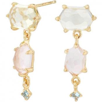 Pendientes Elegantes Adi Parashakti: Plata, Oro, Cuarzo y Luna