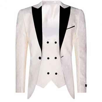 Beiger Brokat-Smoking-Blazer für Herren mit elfenbeinfarbener Satin-Paisley-Jacke