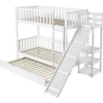 Lit Gigogne Enfant 90/180×190 cm avec Tiroirs, Sommier Inclus, Blanc