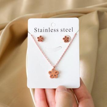 LUXUKISSKIDS Rose Gold Matte Flower Stainless Steel Jewelry Set for Women