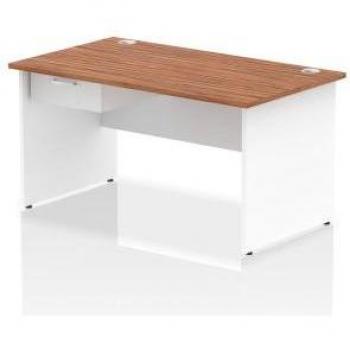 Impulse 1400 × 800 mm 1x1 Drawer Office Desk – Walnut & White Panel