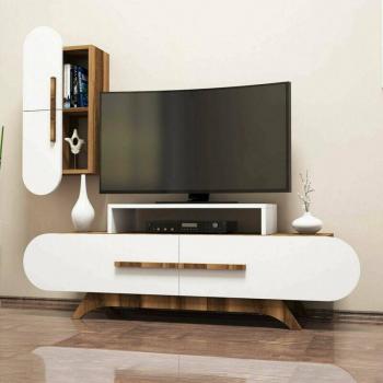Dmora Segin – Table de salon TV Noyer Blanc 145 cm × 37,5 cm