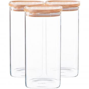Square Glass Storage Jars with Wooden Lids Pack of 3