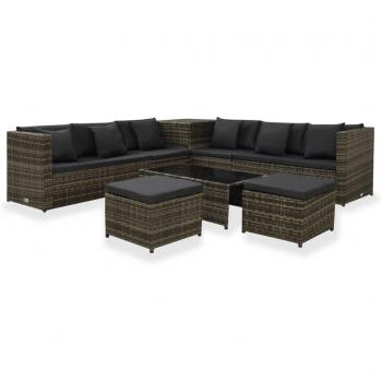 Grey Poly Rattan 8-Piece Patio Lounge Set with Cushions