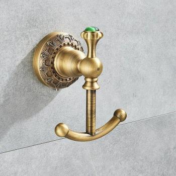 Antique Brass Bathroom Hardware with Jade Wall Mount Toilet Paper Holder