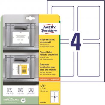 Etichette Avery 8001‑20 per Trasporto, 120 × 80 mm, Polipropilene Grigio Chiaro
