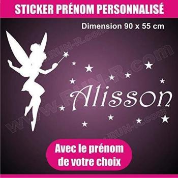 Autocollant prénom fille Fée Clochette 90 cm