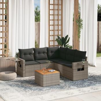 VidaXL Garten-Sofagarnitur 6-tlg. Grau mit Kissen aus Poly Rattan