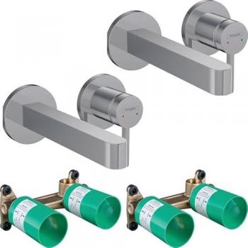 Pack de 2 mitigeurs lavabo mural Hansgrohe Finoris 165 mm + bonde à écoulement libre
