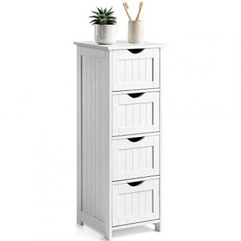 White Wooden 4-Drawer Bathroom Storage Cabinet