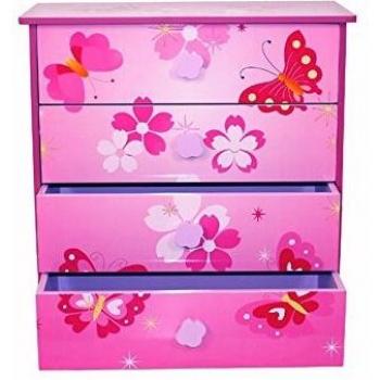 Enfants PEGANE Commode Bois avec Papillon, 4 Tiroirs