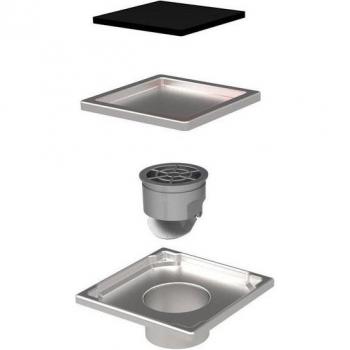 Bodenablauf Mert 110 × 110 mm – Edelstahlrahmen, Glasdeckel