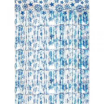 Glittering Snowfall Blue Curtain