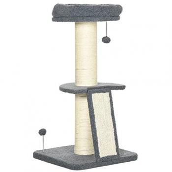 Arbre à chat Pawhut 3 griffoirs en sisal naturel, plateforme avec panier et 2 boules suspendues, peluche haute densité 220 g/m²