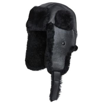 RAF-Fliegermütze Herren in Schwarz – Infinity Leather, warmes Leder, B‑55, S