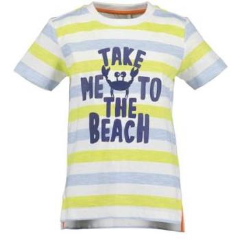 Streifen T-Shirt für Kinder mit Stranddruck in Weiß und Hellblau