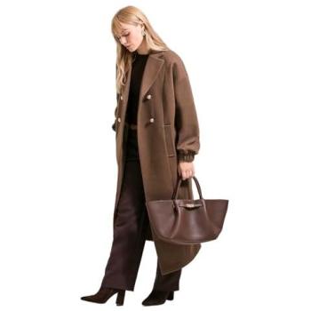 Women's Brown Double-Breasted Coat, Size 16