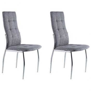 Sillas de Comedor Moderna (Pack 2) – Tapiz Gris, Patas de Metal