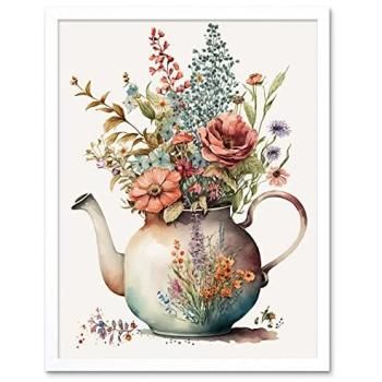 Framed Ceramic Teapot Flower Design
