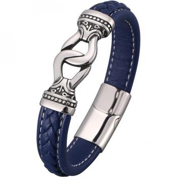 Pulsera de Cuero Azul SP0813 con Hebilla de Acero