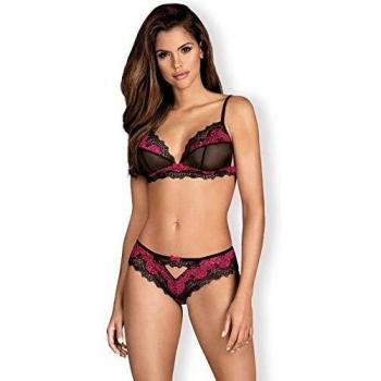 OBSESSIVE SET BH PANTY SPITZE SCHWARZ transparent tüll rosa lila bralette slip