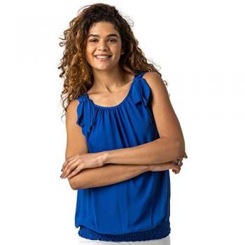 Roman Women's Royal Blue Bow Detail Shirred Hem Top