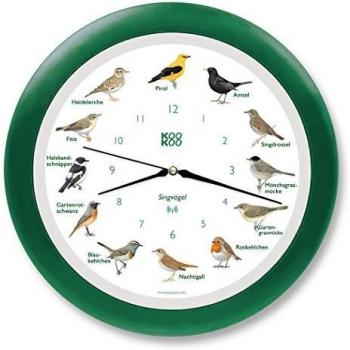KOOKOO Wanduhr Singvögel Funk Creme Gelb DESV1001RCCG