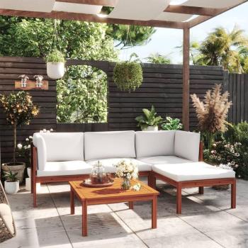 Set de salon de jardin VidaXL, 5 pièces, coussins crème, finition bois d’acacia