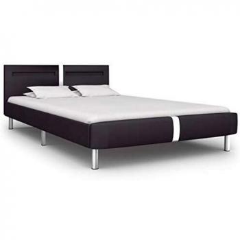 Cama de Matrimonio Gris con Luz LED y Cabecero de Cuero Artificial