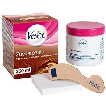 Veet Zuckerpaste mit Arganöl, geeignet zur Haarentfernung am Körper & den Beinen, 1 x 250 ml inkl. Holzspatel & Stoffstreifen